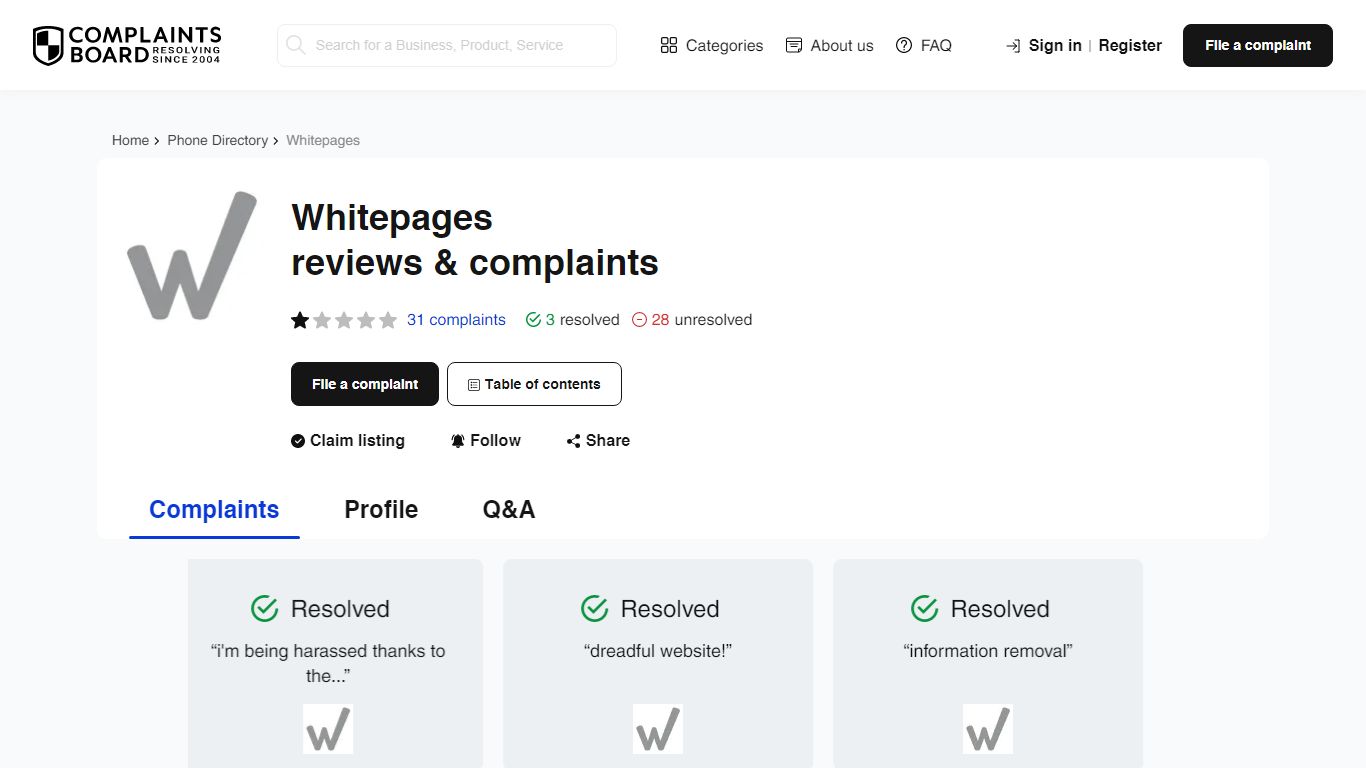 Whitepages: Reviews, Complaints, Customer Claims